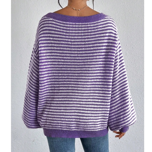 BellanBlue Purple and White Off-the-Shoulder Sweater - Picture 3 of 3